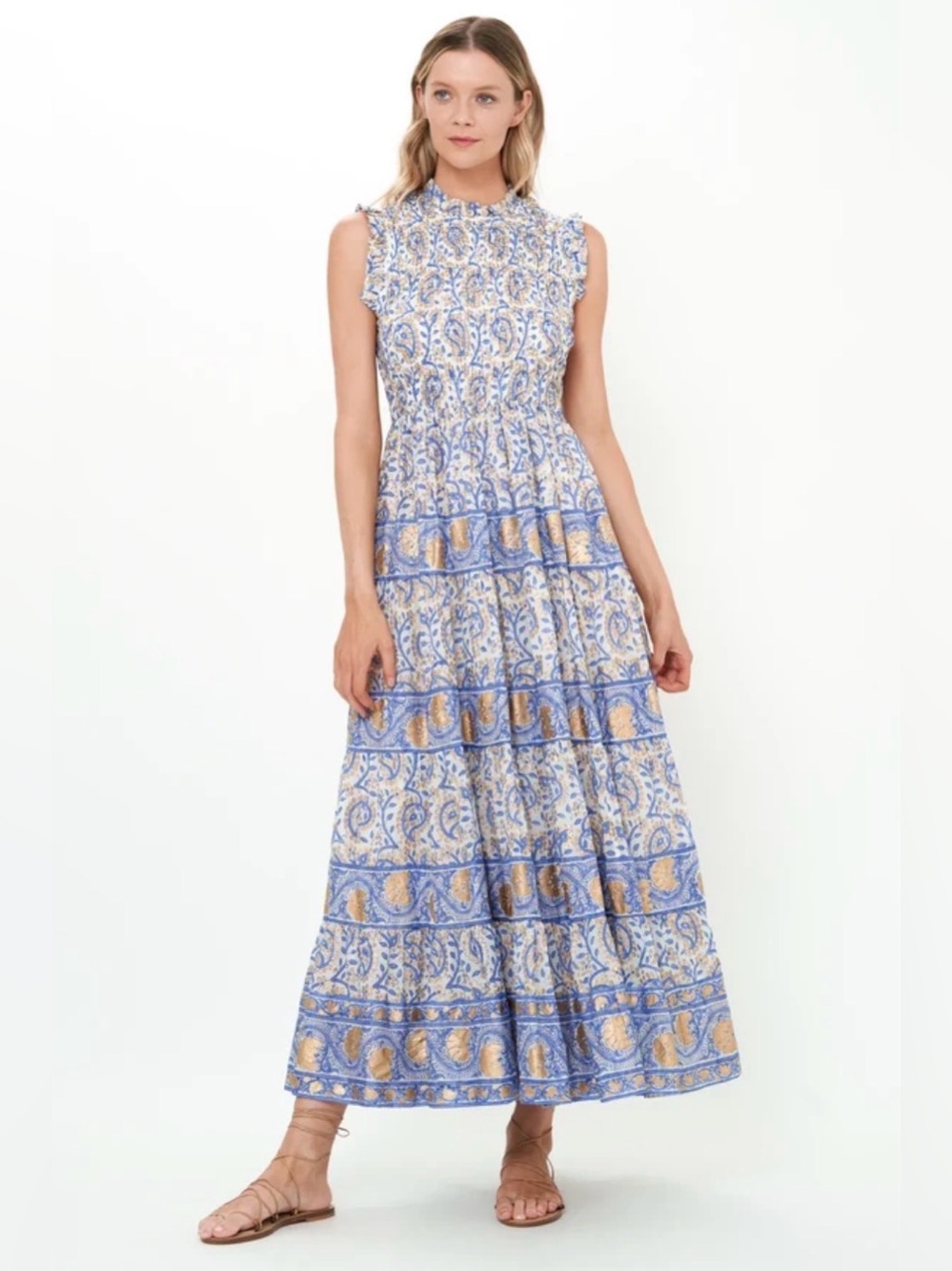 Oliphant Sleeveless Smocked Maxi Dress - Marseille Blue NWT